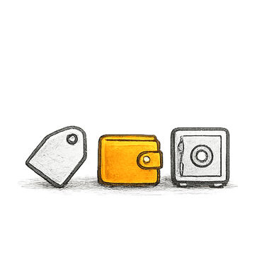 Price tag, wallet, and safe